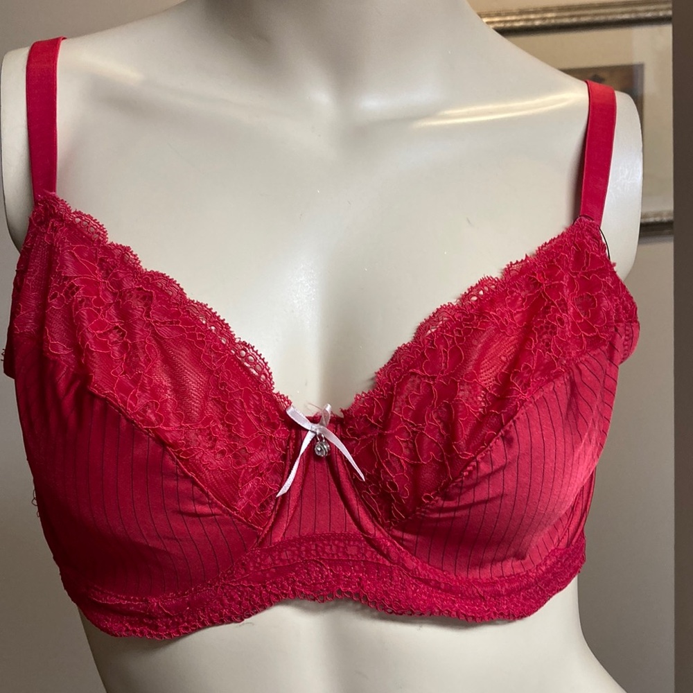 Marie Meili Red Lace Underwire Bra with Ribbon Accent